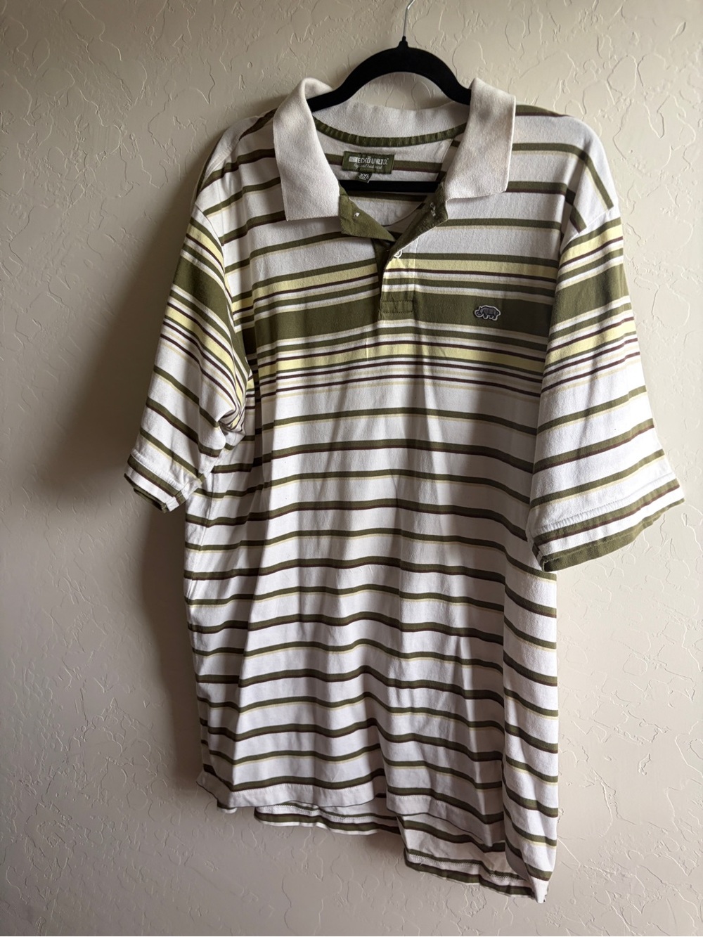 Ecko Unlimited White and Olive Striped Polo Shirt